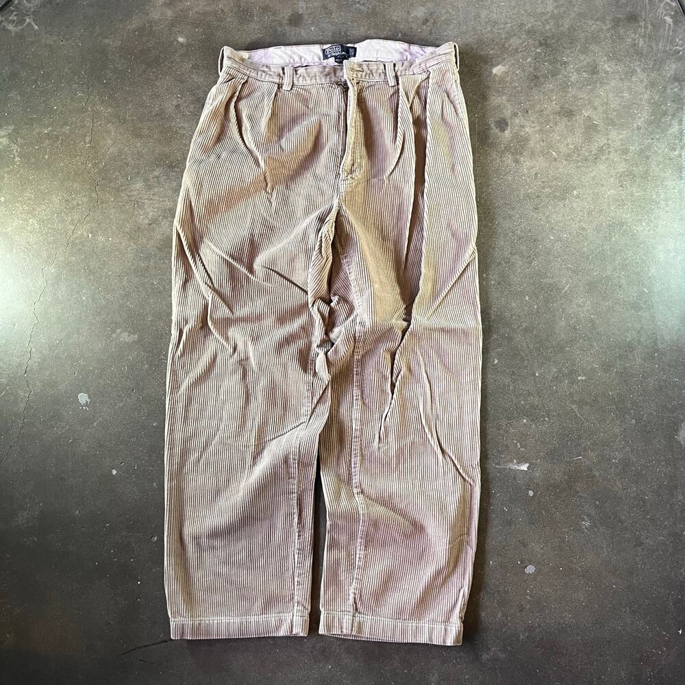 vintage 90s polo ralph Lauren polo cords corduroy wide leg baggy pants size 34